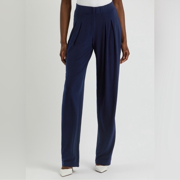 NORMA KAMALI Low Rise Pleated Trouser Pants Size Medium In True Navy NWT - Picture 1 of 9
